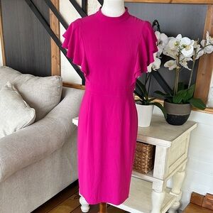 Aryeh Fuchsia Midi Dress – Size Small hot pink mid dress cocktail party dress